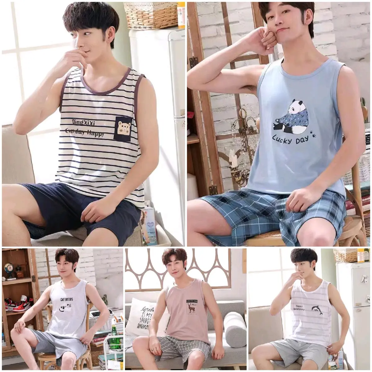 Baju tidur piyama pria kaos import / baju tidur pria yukensi / baju tidur singlet Cowok Celana