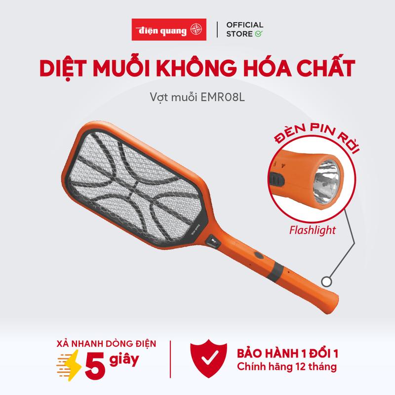 Vợt muỗi đa năng Điện Quang ĐQ EMR08L OBL (Cam - Đen) bảo hành 12 tháng có đèn pin chiếu sáng