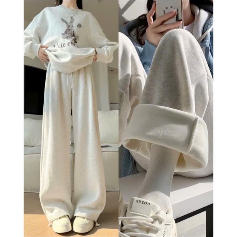 Quần nỉ lông ống suông lưng cao cạp chun nữ - Women, Nhung, Ong 2