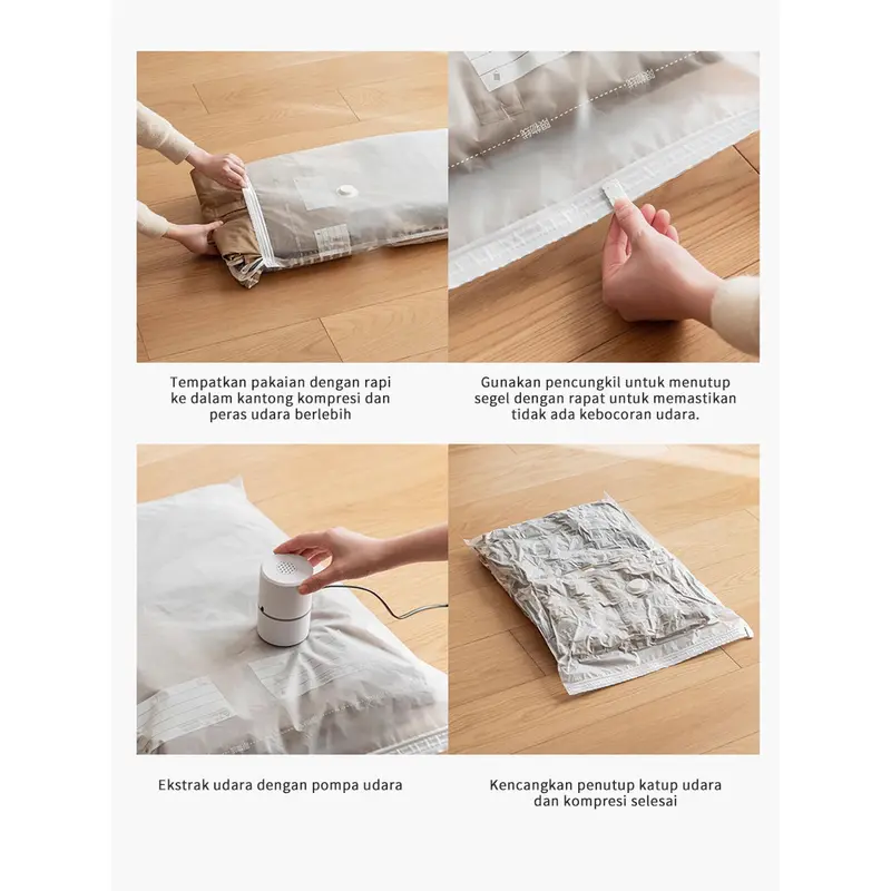 Plastik kompresi vakum/alat vacum baju dan plastik nya/vacuum bag travel/plastik vacum baju/Vakum Baju Pakaian - Qiqi Treasure 3