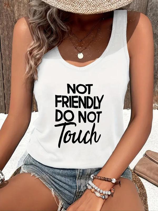 Women's Letter Print Tank Top, Casual Sleeveless Top for Daily Wear, Ladies Clothes for All Seasons 0