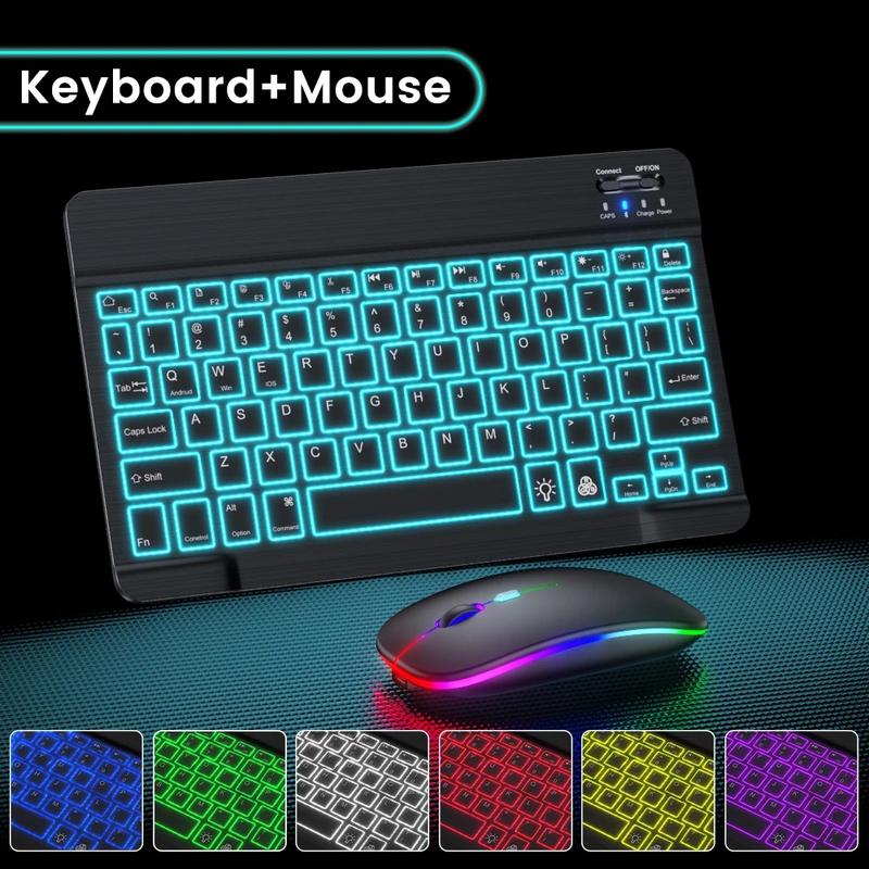 Mini Keyboard And Mouse LED 7Colors RGB Colorful Bluetooth Keyboard ...