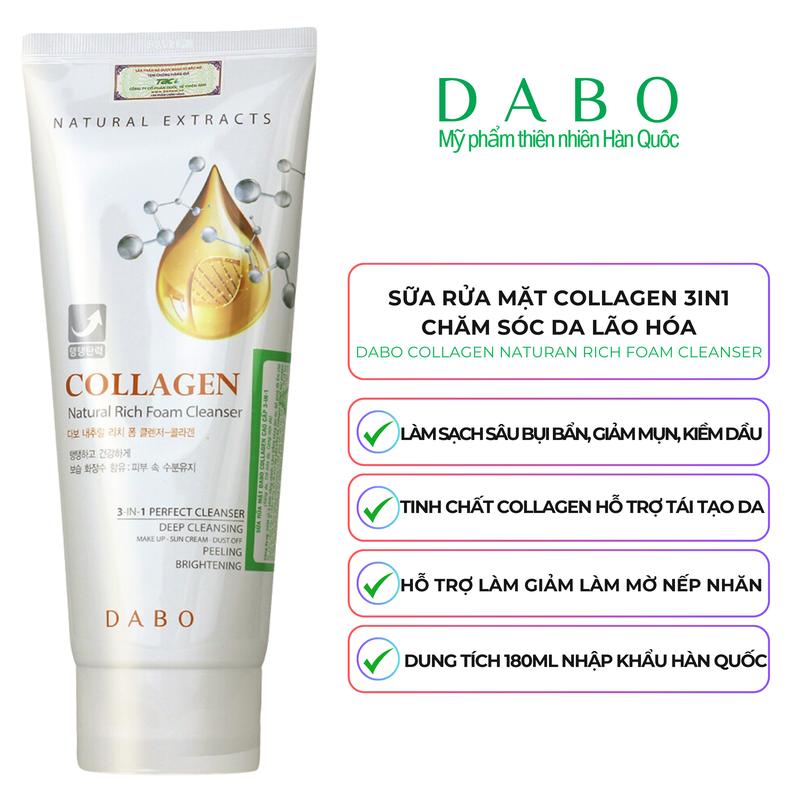 [MỸ PHẨM DABO CHÍNH HÃNG] Sữa rửa mặt 3IN1 Collagen dành cho da lão hóa - DABO Collagen Natural Rich Foam Cleanser 180ml Chăm sóc da lão hóa Skincare Collagen Foam Cleansing Nữ