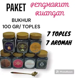 PAKET USAHA PENGHARUM RUANGAN BUKHUR SERBUK KEMASAAN 100GRAM ISI 7 TOPLES DAN 7 AROMAH YANG BERBEDA FREE SENDOK