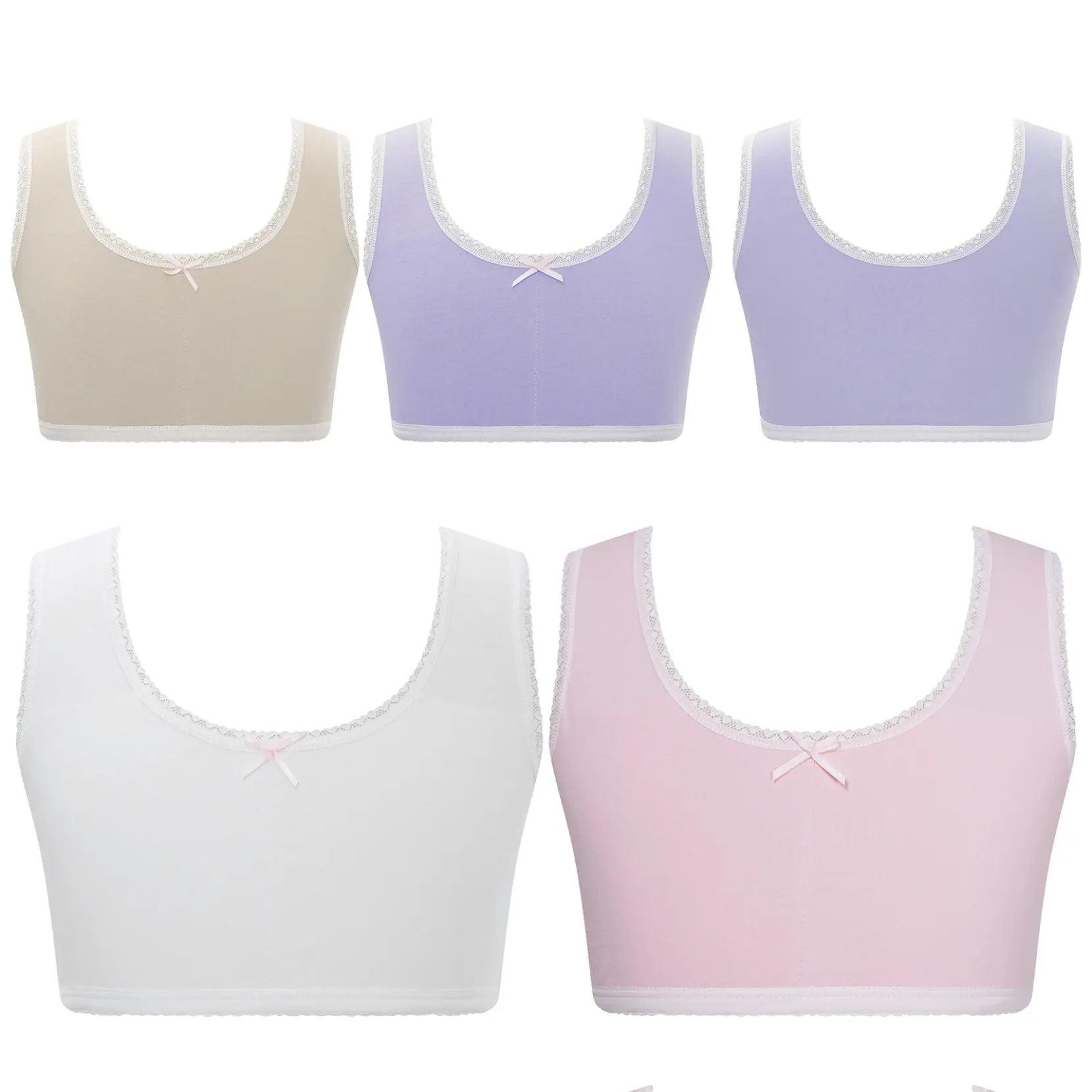 Haitryli Training Bras for Girls Cotton Stretch Kids Sports Bra Seamless Wireless Cami Bralette with Lace Trim