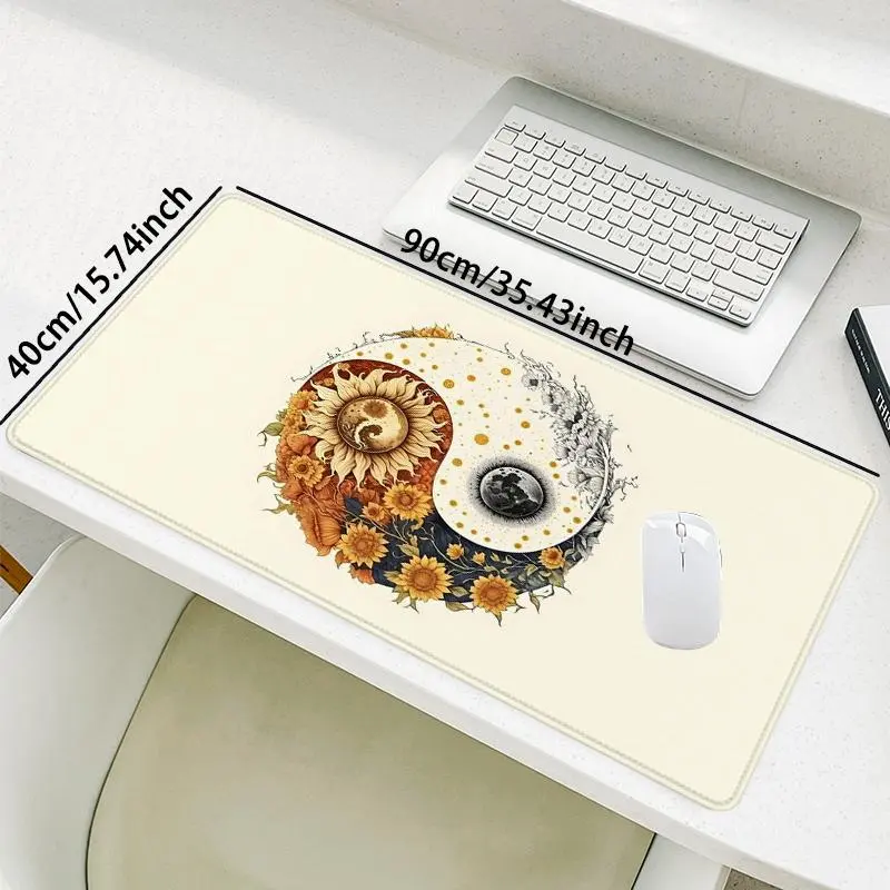 Sunflower Pattern Mouse Pad, Rectangle Gaming Mouse Pad, Office Desk Accessories, Non-Slip Rubber Base Stitched Edge Desk Pad for Home Office 4