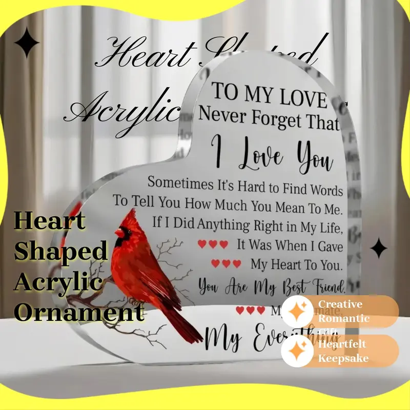 Heart Shaped Acrylic Ornament, 1 Count Creative Romantic Gift for Girlfriend & Boyfriend, Birthday Gift for Her Husband, Wife, Woman, Man, Home Decor, Acrylic Plaque 1