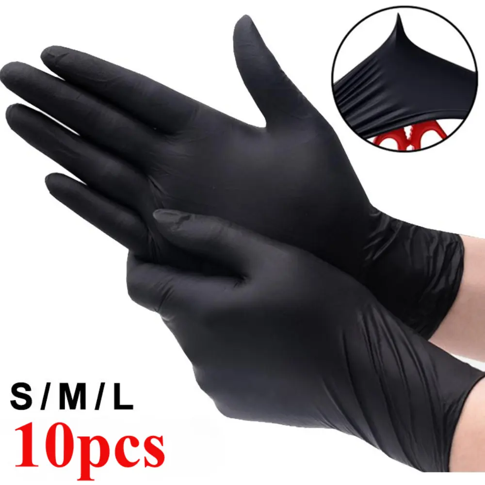 10Pcs Disposable Black PVC Gloves Home Cleaning Gloves Waterproof Dishwashing Thickened Gloves Clean Tools