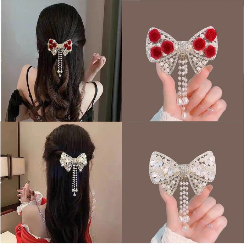 Cặp Tóc Bấm Ngang Nơ Đính Đá Dài 7cm