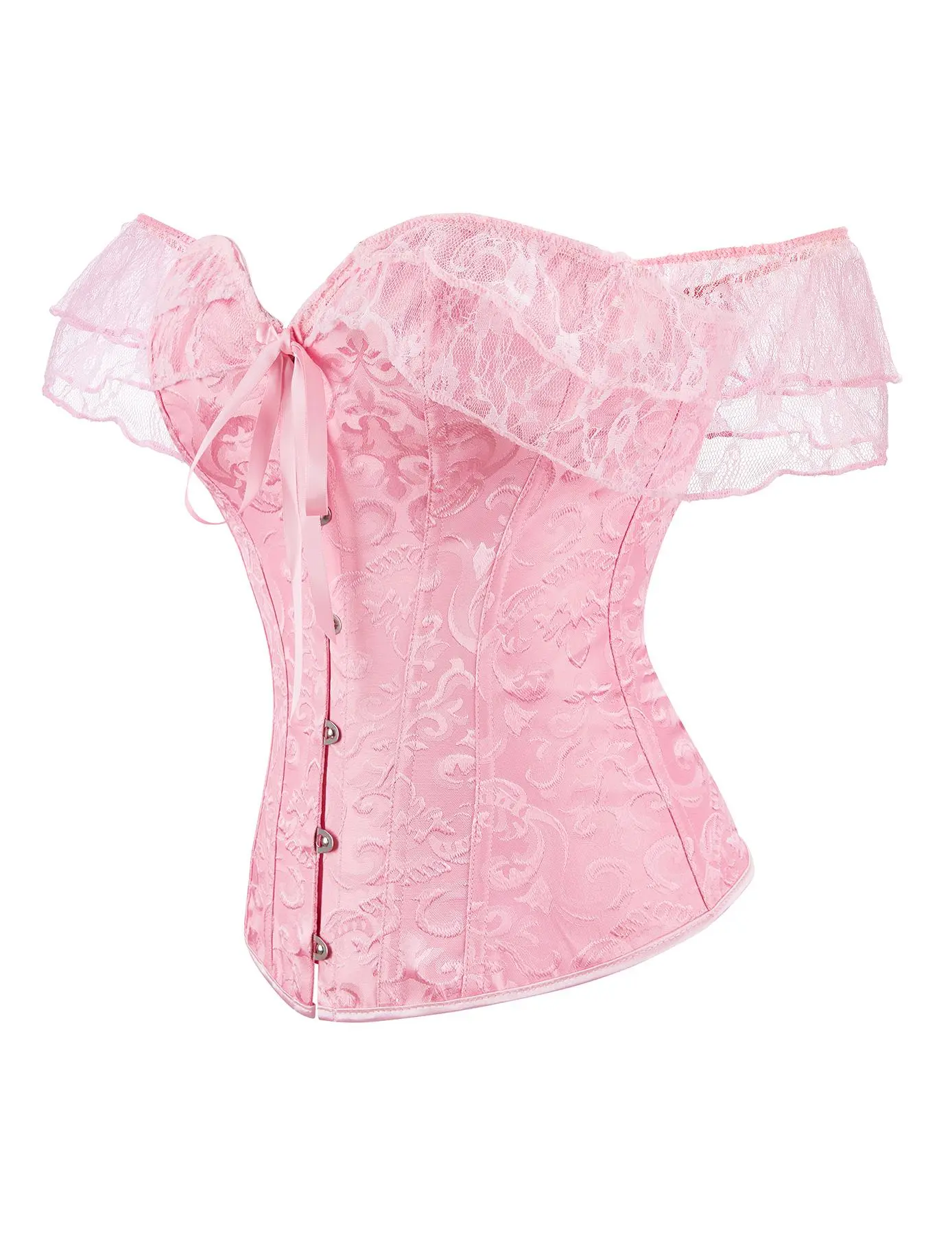 Women's Floral Lace Off The Shoulder Bustier, Sexy Elegant Hook & Eye Front Crop Shapewear Top for Party Holiday Vacation, Ladies Shapewear for All Seasons