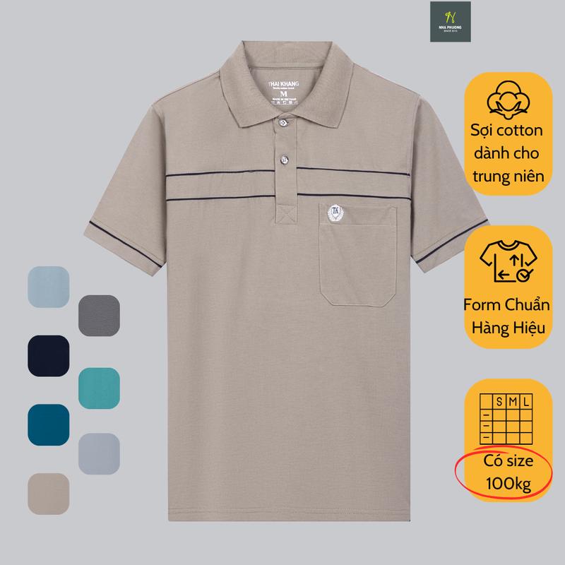 Áo thun nam tay ngắn trung niên  vải cotton dày mềm mát Vitin ATK08 Top Menswear Polo Ngắn Tay Có Cổ Shirt Cộc Tay