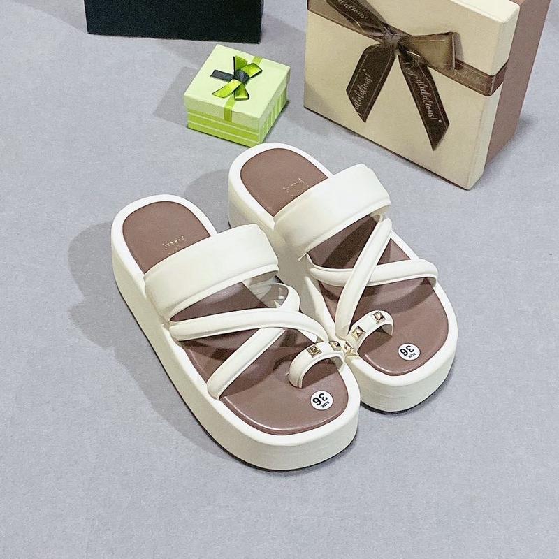  Dép Nữ đế xuồng X02 cao 5cm sỏ ngón đinh sang chảnh nhẹ chân màu trắng đen 