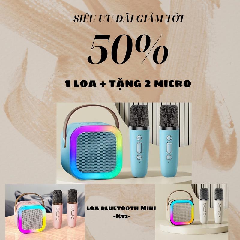 Loa karaoke mini bluetooth K12 Không Dây Kèm 2 Micro Thiết Kế Nhỏ Gọn Tiện Dụng âm thanh chuẩn Kem Củ Loa