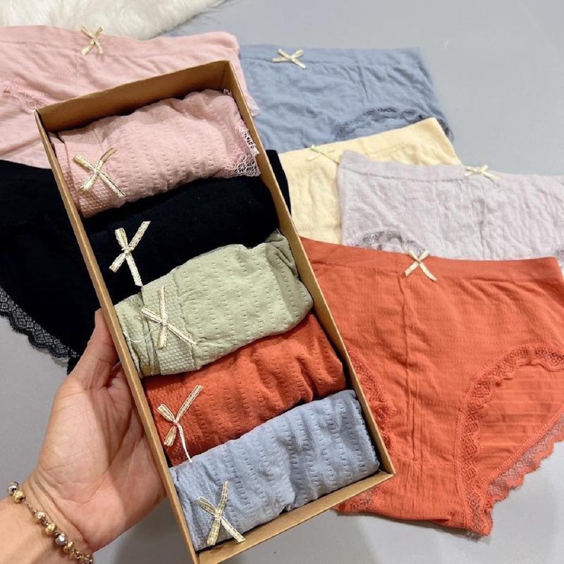 Set 10 quần lót nữ cotton Muji Cao Cấp đính nơ, Thông Hơi, Thoáng Khí, Co Giãn, Nhiều Màu