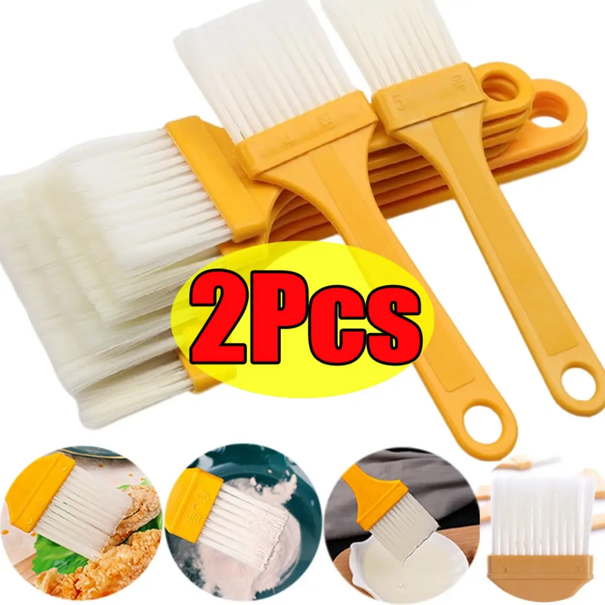 2Pcs/set Portable Barbecue Oil Brush for Kitchen Baking Pancake Non-stick High Temperature Resistant BBQ Basting Brushes