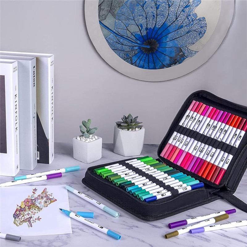 1 Set Dual Tip Marker Pen, Watercolor Marker Pen with 60 Colors, Art Pen For Calligraphy Painting Sketch 3