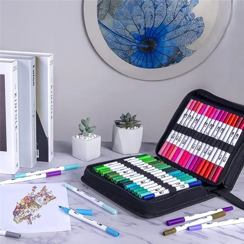 1 Set Dual Tip Marker Pen, Watercolor Marker Pen with 60 Colors, Art Pen For Calligraphy Painting Sketch 3