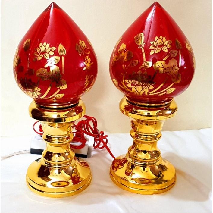 Product Introduction of Cặp đèn đào, đèn để bàn thờ trái đào đỏ, dùng bóng ớt dễ thay thế, chân đế bằng đồng vàng Trang Trí Nhà 2