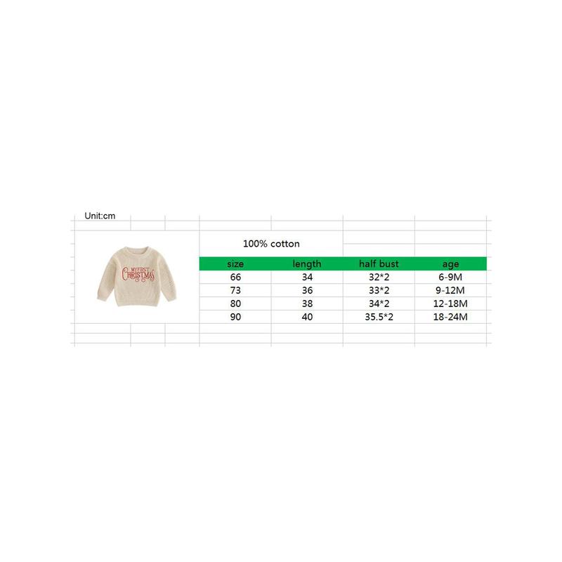 Baby Girls Christmas Knit Sweater Beige Long Sleeve Letter Print Pullover Knitwear 5