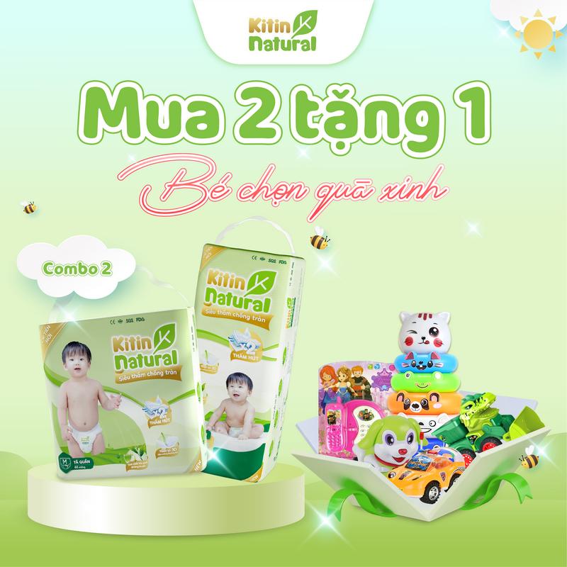 [SIÊU MỎNG "ví"] COMBO 2 BỊCH Tã Bỉm Việt Kitin Natural mỏng nhẹ, thấm hút tốt, đủ size cho bé