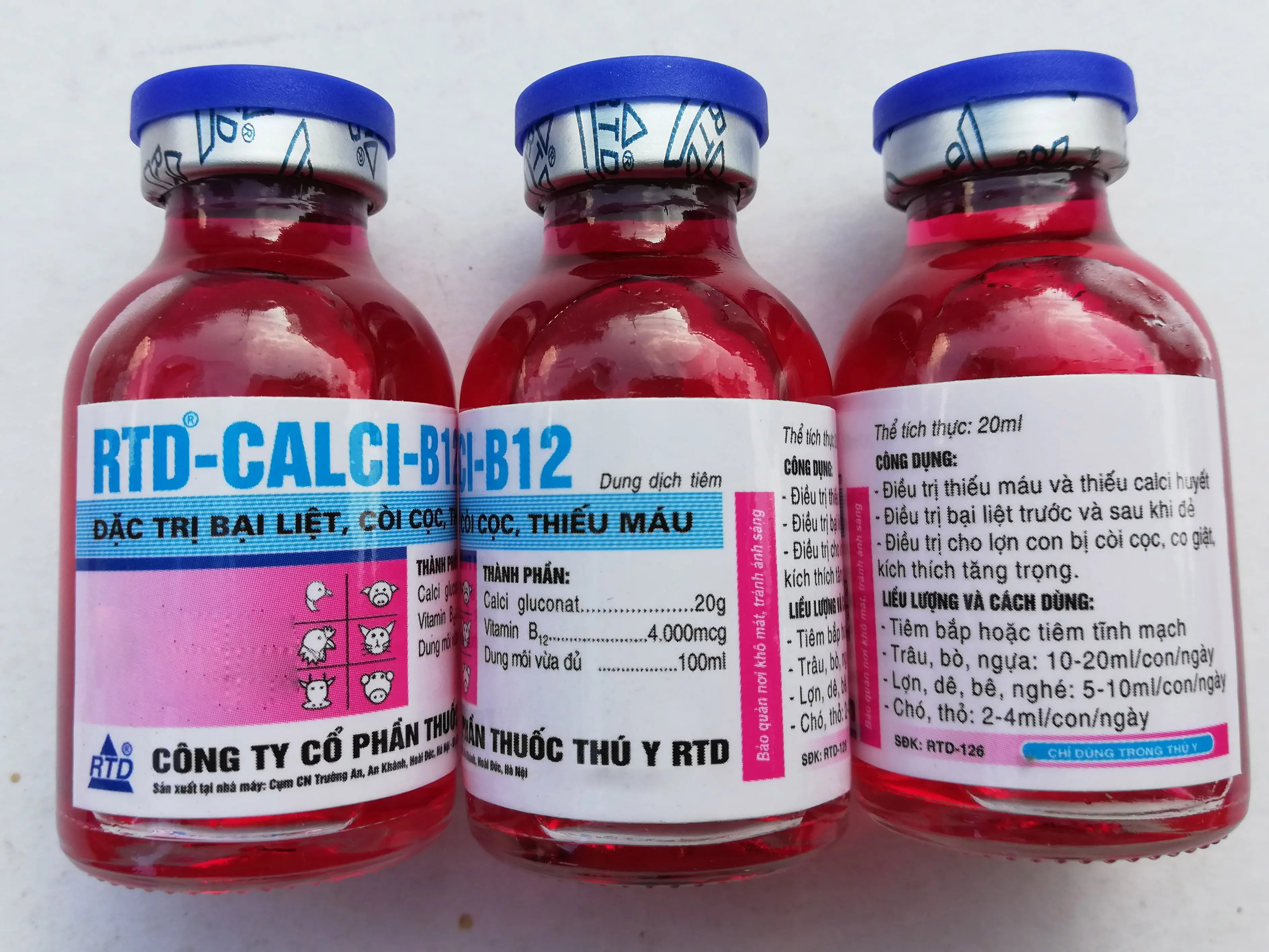 1 lọ RTD-CALCI-B12 20ml Đặc trị bại liệt, còi cọc, thiếu máu cho chó mèo, gia súc, gia cầm - Công ty Cổ Phần Thú y RTD
