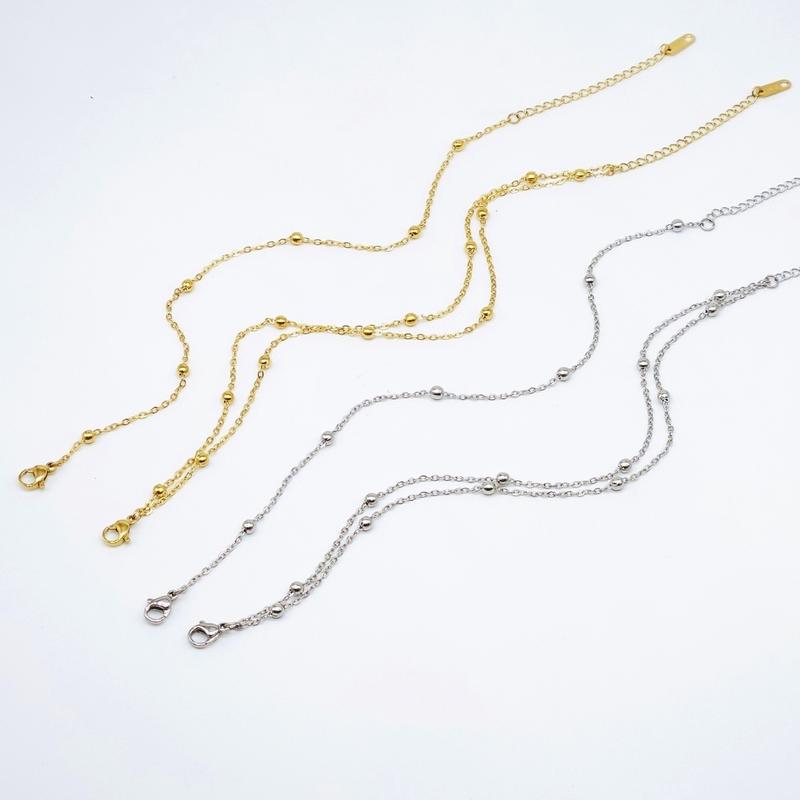 Lắc chân titan nữ đính hạt bi tròn dây đơn và dây đôi cá tính sáng màu không gỉ