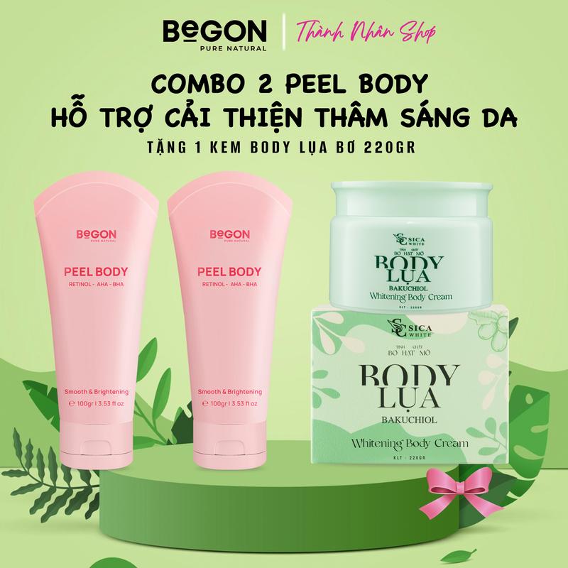 [Combo 2 Tuýp] Peel Body Bong Da Begon x 100gr + [Tặng Kem Body Lụa Bơ 220gr] Hỗ Trợ Dưỡng Da