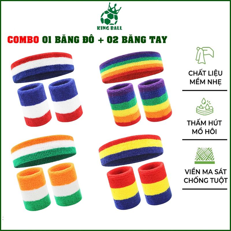 Combo 02 Băng Cổ Tay + 01 Băng Đô Thể Thao Nam Nữ Thấm Mồ Hôi Cao Cấp Dùng Cho Tập Gym Bóng Rổ Cầu Lông Tennis Chạy Bộ