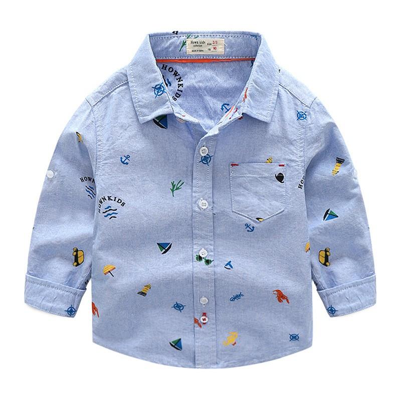 Baju Shirt Kemeja Fashion Anak Laki-Laki Lengan Panjang Warna Biru Dan Putih 1