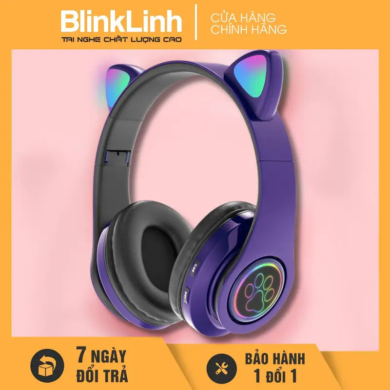 [COD] Tai Nghe Mèo dễ thương Mã BL39, Bluetooth 5.0, Tai nghe chụp tai lớn 35mm, Có Đèn LED Chuyển Màu, Chụp Tai Bọc Da Êm Ái, có Khe Cắm Thẻ Nhớ, Tặng Jack 3.5, Micrô tích hợp, Không dây  Nghe Nhạc tainghe chuptai 5