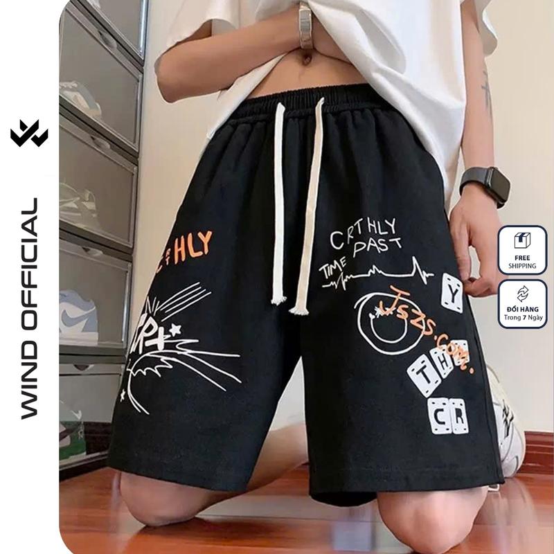 Quần short thun nam nữ WIND unisex CRT ống rộng đùi lửng ngố thời trang mặc nhà
