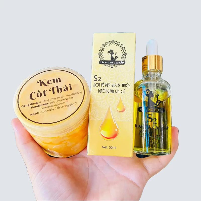 Combo Nước lột lạnh collagen S2 + Kem rỉ dầu vàng loại 1, làm sáng và bật tone da dùng cho body
