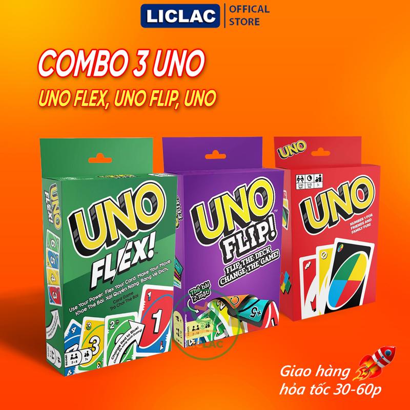 COMBO 4 Bài Uno Flip, Uno Flex, Uno All Wild, Uno Thường giấy cán màng Cao Cấp, Board Game UNO
