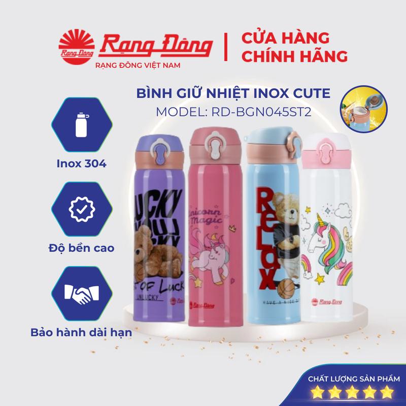 Bình Giữ Nhiệt Inox Cao Cấp Rạng Đông Dễ Thương Dung Tích 450ml Đựng Nước Nóng Lạnh Model: RD-BGN045ST2 binh giu nhi et