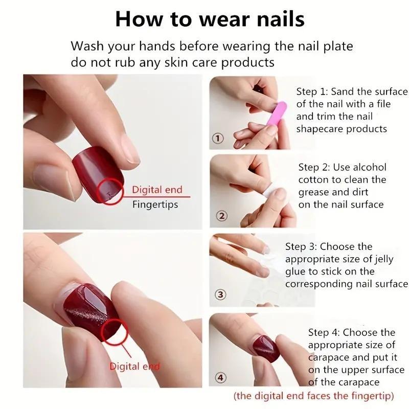 Medium Glitter False Nail, 24pcs Glossy Fake Nail & 1 Count Tape & 1 Count Nail File, Press on Fake Nail for Women & Girls DIY Nail Art 6