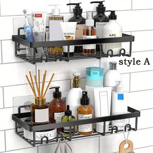 Bathroom Storage Rack, 2/3/4/5 Counts Wall Mounted Multi-functional Organizer Shelf, No Drilling Required Storage Rack for Bathroom, Kitchen, Living Room