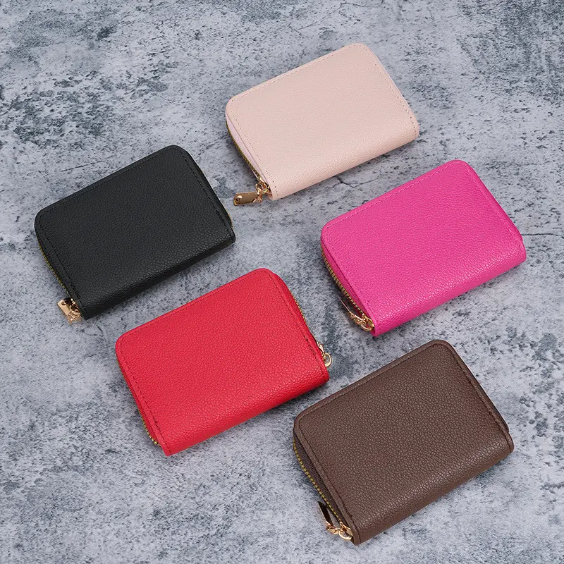 New short card holder wallet lychee pattern large capacity men and women coin wallet