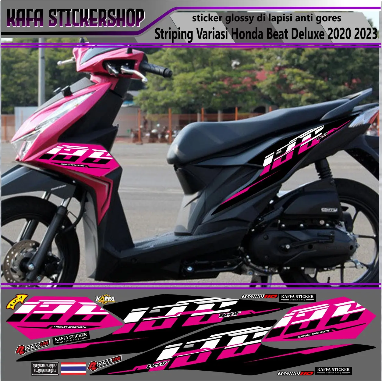 Striping Stiker Beat Deluxe Street list motif Simple Variasi Motorcycle