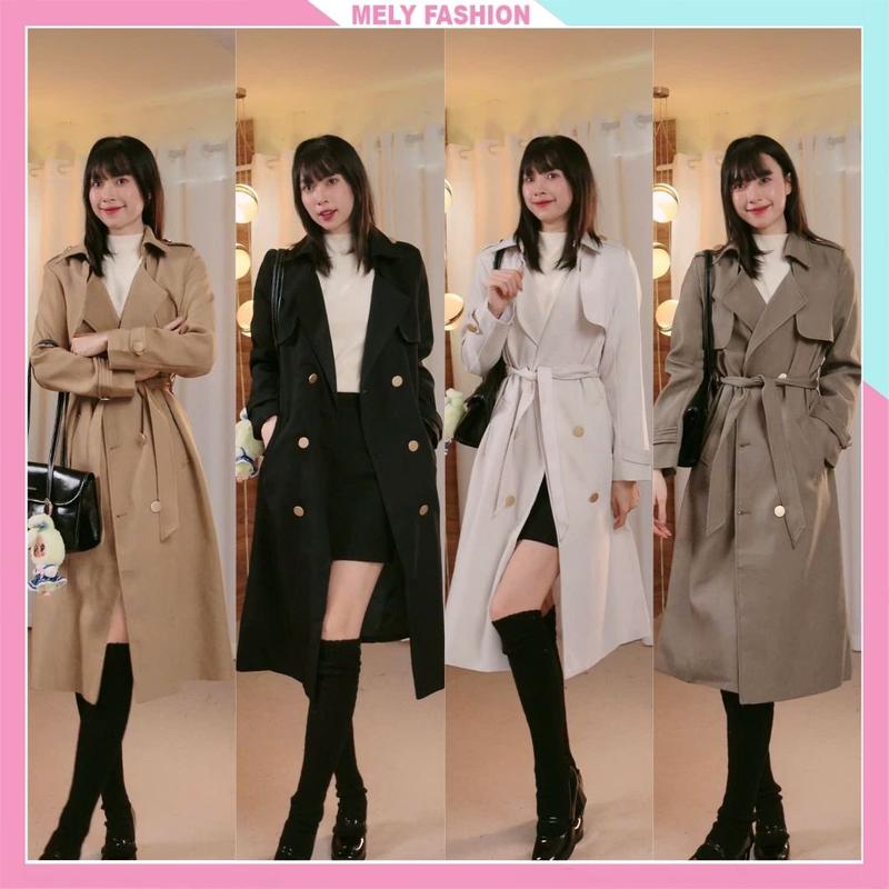 Áo khoác măng tô kaki nữ Mely fashion dáng dài qua gối cổ vest bẻ hai lớp dày dặn tôn dáng trẻ trung sang trọng ASM23-03