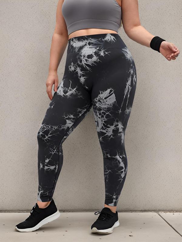 Plus Tie Dye Print High Waist Leggings, Casual Comfy Breathable Seamless Skinny Pants for Outdoor Daily Wear, Women's Bottoms for All Seasons 5