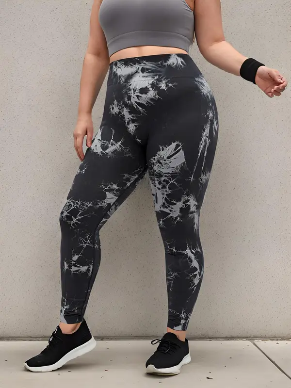 Plus Tie Dye Print High Waist Leggings, Casual Comfy Breathable Seamless Skinny Pants for Outdoor Daily Wear, Women's Bottoms for All Seasons 4