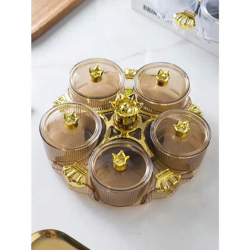 Khay Đựng Mứt Tết 5 Hũ Tròn Xoay 360 Độ Chất Liệu Nhựa Cao Cấp 6