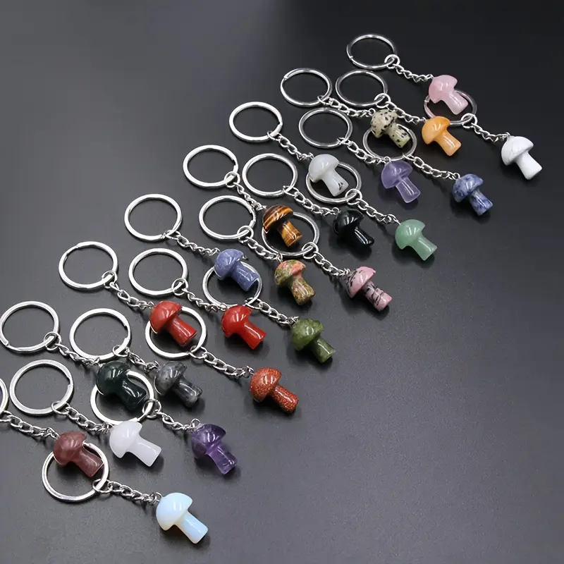 10pcs Natural Stone Mushroom Keychain Bag Pendant Small Gift 1