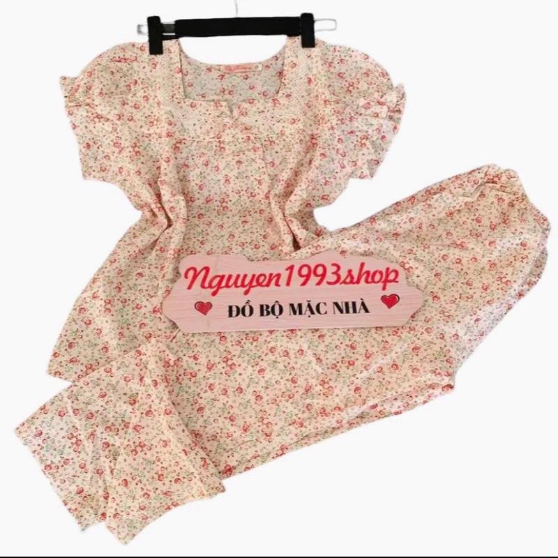 (40-75kg) Set đồ bộ mặc nhà chất lụa hàn áo có tay, quần dài 9 tấc có túi Nữ 3