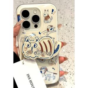 Denim Graffiti Dog Stand Compatible with Apple 16 15 Pro Max Phone Case iPhone 14131211   Anti-drop XRXS