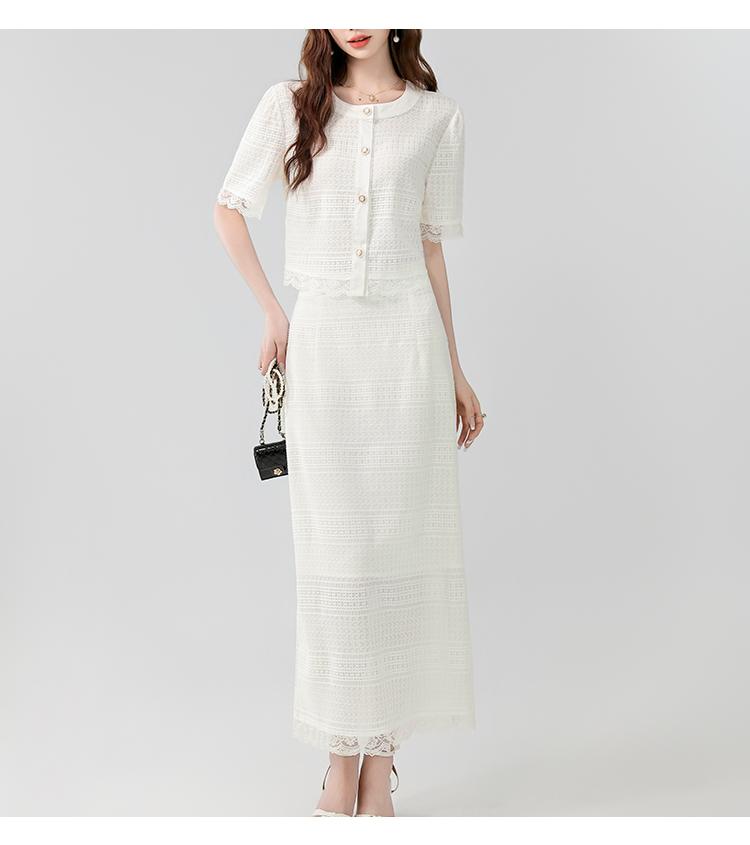 Product Introduction of Exclusive New High-End Dress 2025 Summer New Elegant Small Fragrance Style Heavy Lace Cover-Up Slimming Long Set Dress Luxury Women's Fashion 4