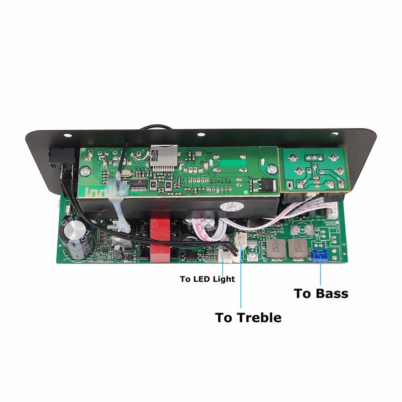 Product Introduction of 220v 12v 24v Digital Bluetooth 5.0 Karaoke Amplifier Board HiFi Stereo Subwoofer Dual Microphone Amplifiers For 8-12 Inch Speaker 45
