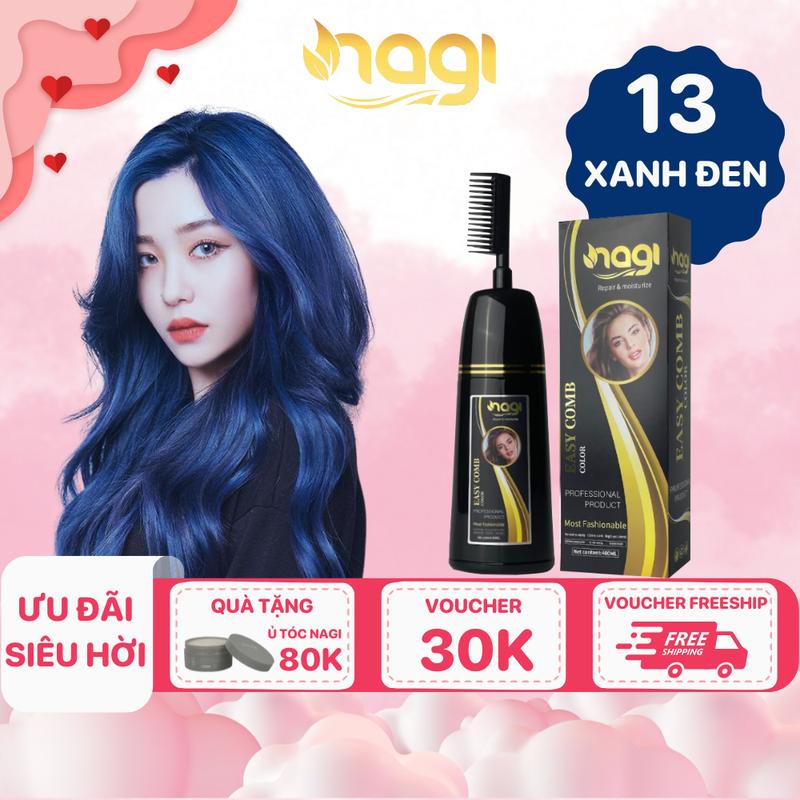 Dầu gội nhuộm tóc thảo dược Nagi Xanh đen chai 400ml Đổi Màu Tóc Nhuộm Tóc