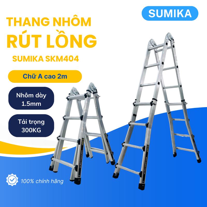 Thang nhôm chữ A rút lồng SUMIKA SKM404, chữ A cao 2m, chữ I cao 4m