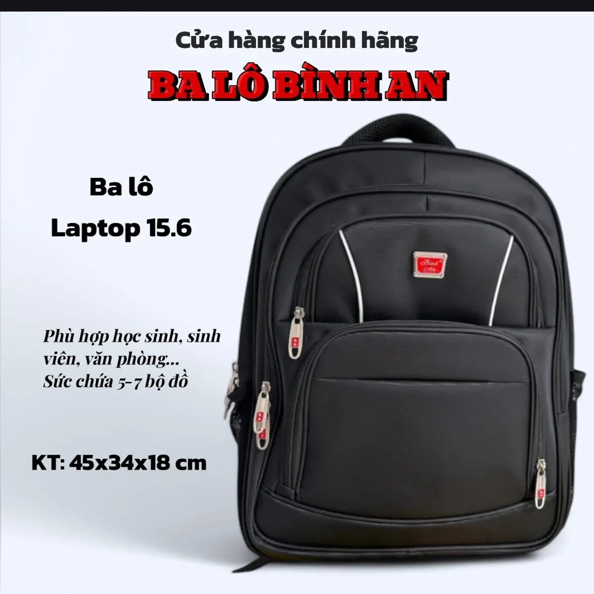 Ba lô Bình An 295, laptop 15,6 inch size 45x34x18 cm Bag Đeo Vai êm ái Nhung Backpack